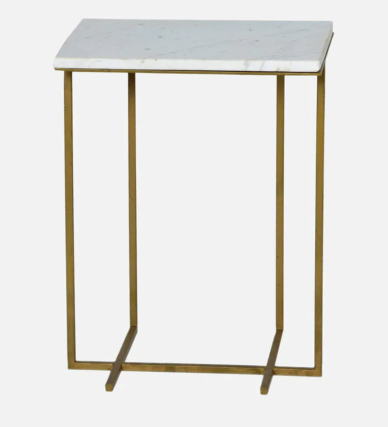 Marble Top End Table in Gold Finish - All India Decor