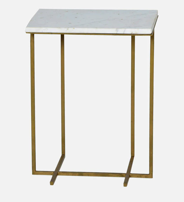 Marble Top End Table in Gold Finish