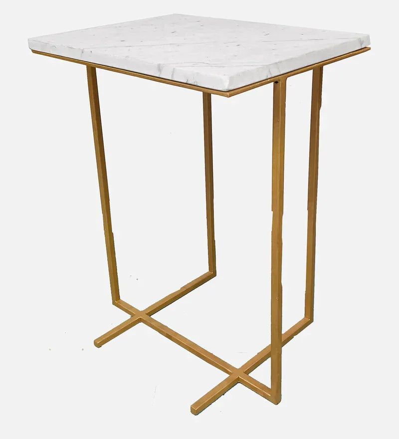 Marble Top End Table in Gold Finish - All India Decor