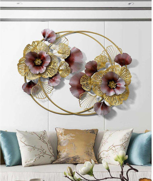 Red Floral Metal Wall Art