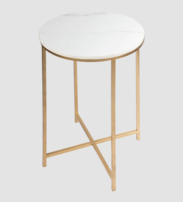 Marble Top End Side Table in Gold Finish