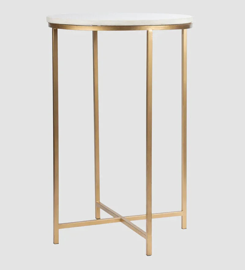 Marble Top End Side Table in Gold Finish - All India Decor
