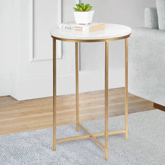 Marble Top End Side Table in Gold Finish - All India Decor