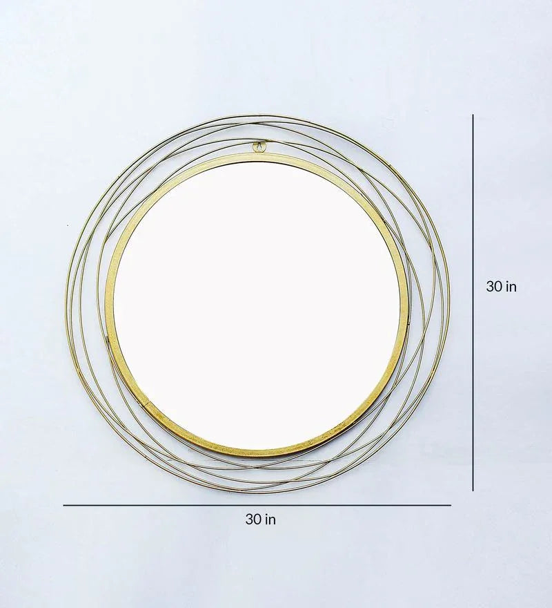Round wall mirror in golden colour - All India Decor