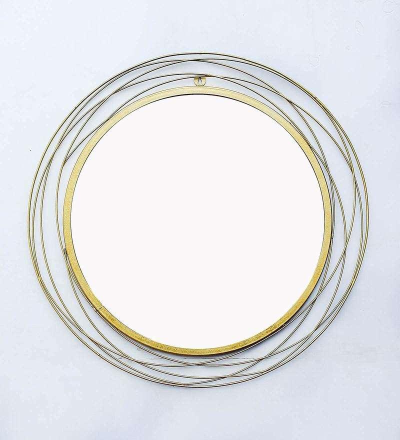 Round wall mirror in golden colour - All India Decor
