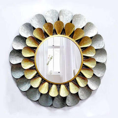 Gold & Silver Petals Exquisite Metal Wall Mirror - All India Decor