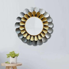 Gold & Silver Petals Exquisite Metal Wall Mirror - All India Decor