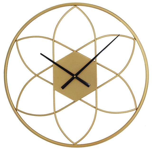 Elegant Golden Flower Metal Wall Clock