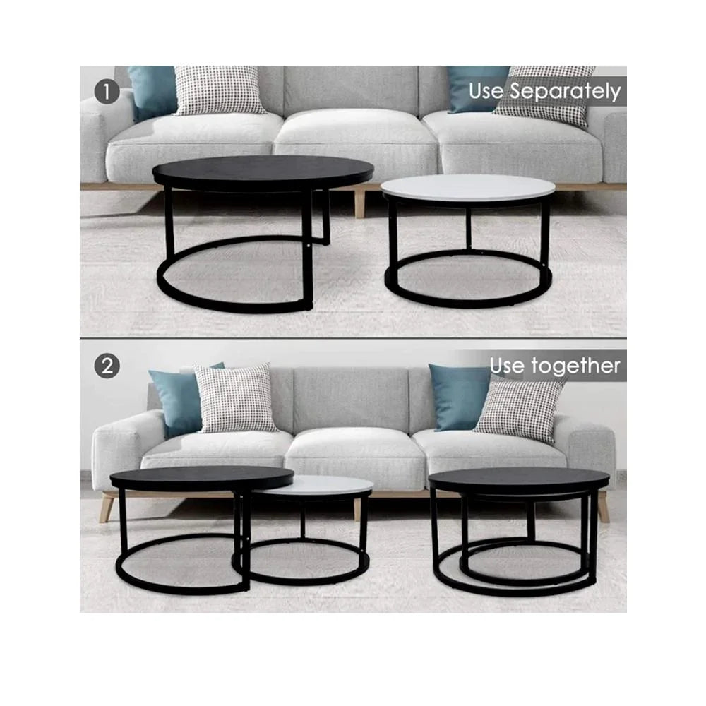 Classic Black & White Round Coffee Table Set of 2 - All India Decor
