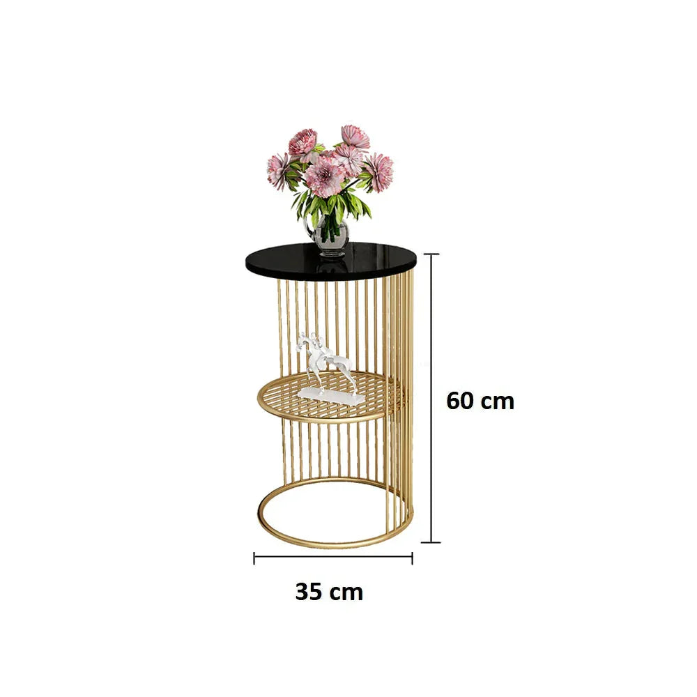 Designer Art Golden Half Caged Coffee Round Side Table - All India Decor