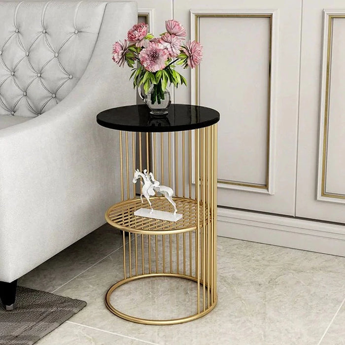 Designer Art Golden Half Caged Coffee Round Side Table