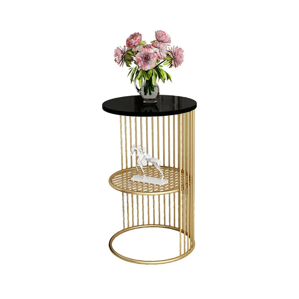 Designer Art Golden Half Caged Coffee Round Side Table - All India Decor