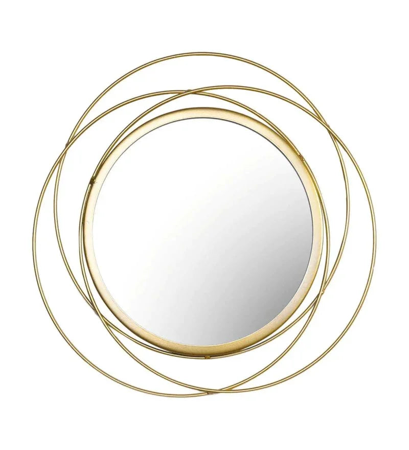 Round wall mirror in golden colour - All India Decor