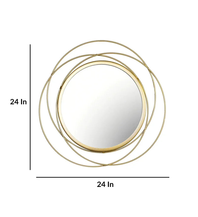 Round wall mirror in golden colour - All India Decor