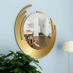 Asymmetric Golden Finish Wall Mirror - All India Decor