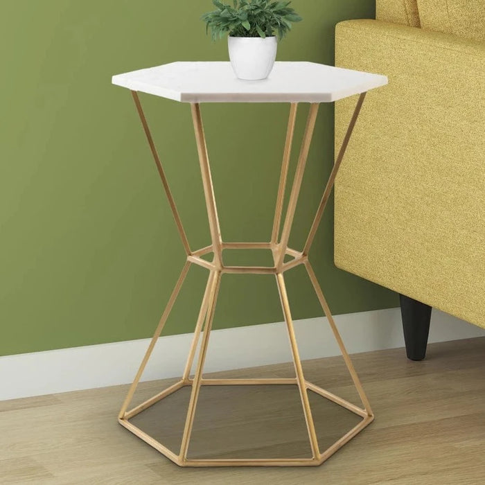 End Table With Marble Top In Golden Finish