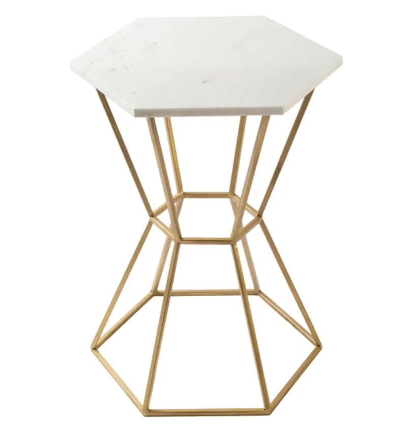 End Table With Marble Top In Golden Finish - All India Decor