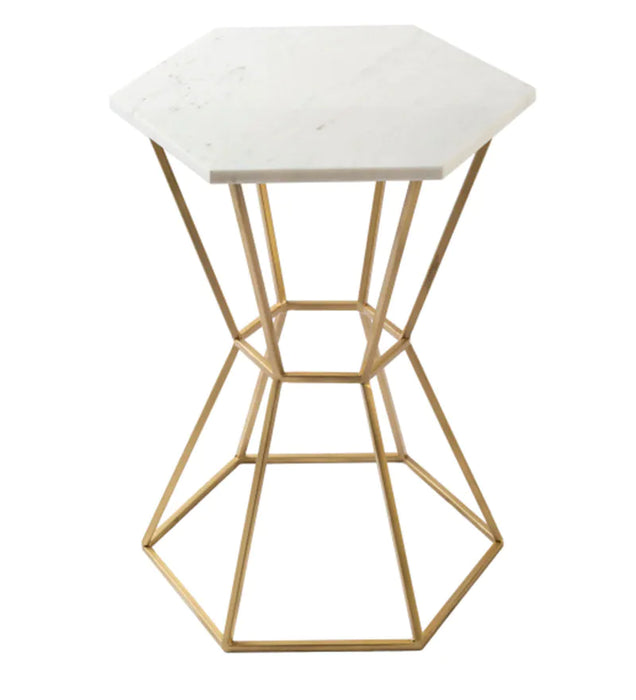 End Table With Marble Top In Golden Finish