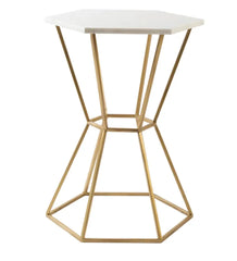 End Table With Marble Top In Golden Finish - All India Decor