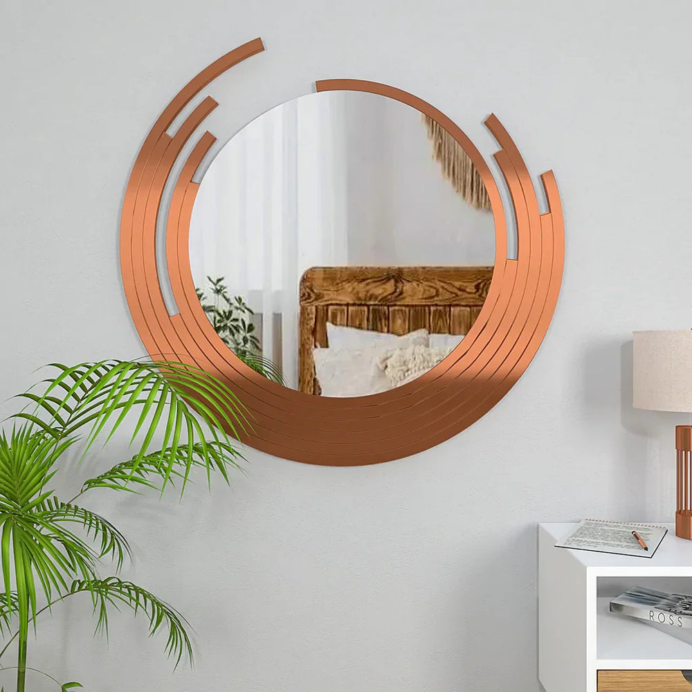 Designer Copper Finish Wall Mirror - All India Decor